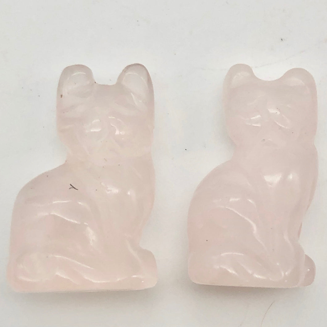 Adorable! 2 Rose Quartz Sitting Carved Cat Beads | 21x14x10mm | Pink - PremiumBead Primary Image 1