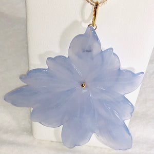 Blue Chalcedony Flower Pendant Necklace |SemiPrecious Jewelry | 14k Gold Pendant - PremiumBead Alternate Image 3