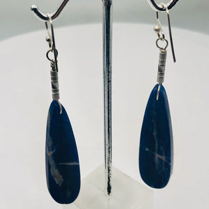 Sodalite Sterling Silver Teardrop | 3" Long | Blue/White | 1 Pair Earrings |