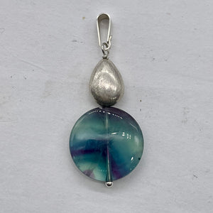 Fluorite Sterling Silver Striped Coin | 1 3/4" Long | Blue/Purple | 1 Pendant |
