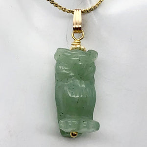 Aventurine Owl Pendant Necklace | Semi Precious Stone Jewelry | 14k gf Pendant - PremiumBead Primary Image 1
