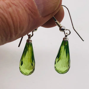 Amber Faceted Sterling Silver Earrings | 2 1/4" Long | Green | 1 Pair |