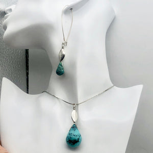 Natural Blue Turquoise and Sterling Silver Earrings And Pendant Set
