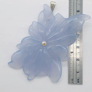 Hand Carved Blue Chalcedony Flower Sterling Silver Pendant! | 2 1/2" Long |