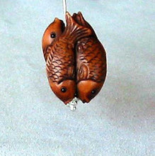 Load image into Gallery viewer, Pisces Hand Carved &amp; Signed Boxwood Fish Ojime/Netsuke Bead | 22x15x10mm | Brown - PremiumBead Primary Image 1
