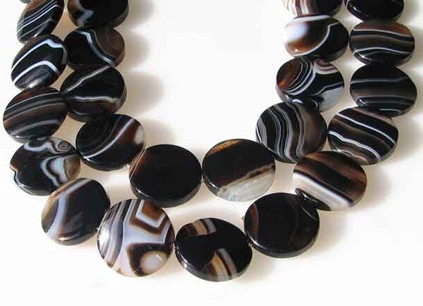 Black and White Sardonyx Agate 20mm Coin Bead Strand 109349 - PremiumBead Primary Image 1