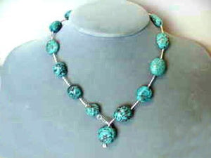 Rare Pebble Natural Turquoise & 925 Sterling Silver 17 inch Necklace 1533 - PremiumBead Alternate Image 2