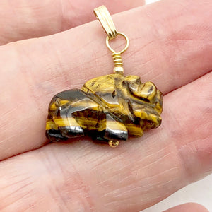 Tiger's Eye Bison Pendant Necklace | Semi Precious Stone Jewelry | 14k Pendant