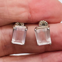 Load image into Gallery viewer, Gentle Rose Quartz Sterling Silver Rectangle Earrings | 10x8mm | Light Pink |
