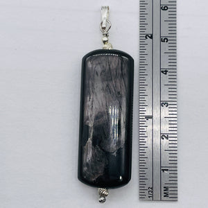 Hypersthene Sterling Silver Rectangular Pendant | 2" Long | Velvet Black | 1 |