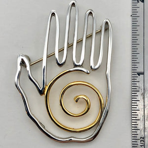 Fancy! One 8 Gram Sterling Silver and Gold Hand Lapel Pin | 1 1/4 x 2 3/4 inch |