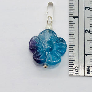 Custom Focal Fluorite Flower Sterling Silver Pendant | Blue Purple | 1" Long |