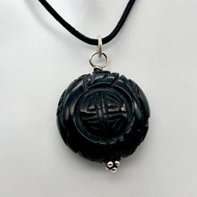 Load image into Gallery viewer, Carved Long Life Obsidian Coin Bead Sterling Silver Pendant - PremiumBead Primary Image 1
