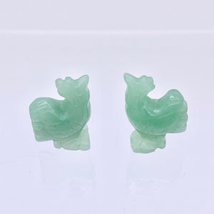 2 Cute Carved Aventurine Rooster Beads | 21x15x9mm | Green - PremiumBead Primary Image 1