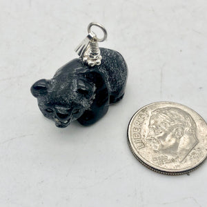 Adorable! Carved Onyx Panda Bear Silver Pendant | 19x14x10mm (Panda) 4mm (Bail Opening) | Black - PremiumBead Alternate Image 9