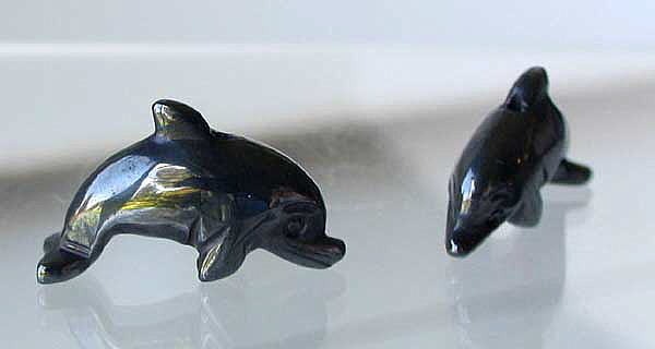 Unique 2 Carved Hematite Jumping Dolphin Beads | 25x11x8mm | Silver black - PremiumBead Primary Image 1