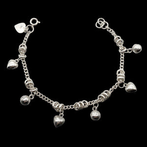 Love! Hearts & Bells Sterling Silver Charm Bracelet 6 3/4 inch Length