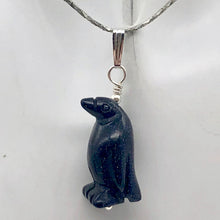 Load image into Gallery viewer, Blue Gold Stone Hand Carved Penguin &amp; Silver Pendant| 1 3/8&quot; Long| Blue Spark | - PremiumBead Primary Image 1
