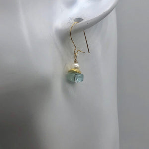 Aquamarine Pearl Drop 14K Gold Filled Earrings| 1 " Long | Blue White | 1 Pair |