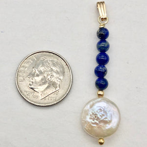 Natural Lapis & Drop FW Coin Pearl 14Kgf Pendant | 1 3/4" long | - PremiumBead Alternate Image 5