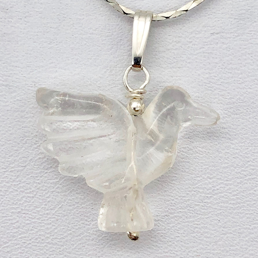 Quartz Dove Pendant Necklace | Semi Precious Stone Jewelry | Silver | 1 1/8