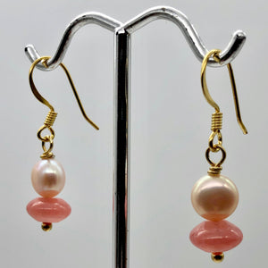 Gem Quality Rhodochrosite Pearl Drop Golden French Wire Earrings - PremiumBead Alternate Image 4