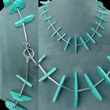 Load image into Gallery viewer, Natural Turquoise Fancy Drop Silver Tube Bead Necklace 200004 - PremiumBead Primary Image 1
