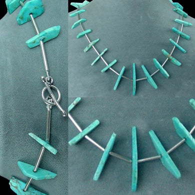 Natural Turquoise Fancy Drop Silver Tube Bead Necklace 200004 - PremiumBead Primary Image 1