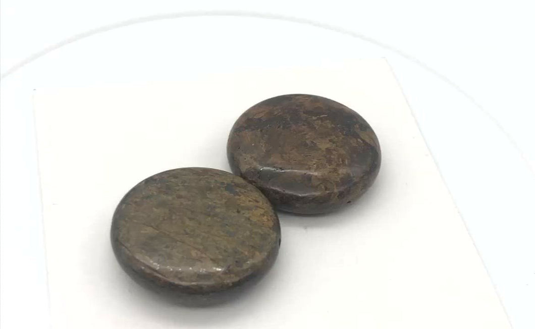 Shimmering Bronzite Coin Pendant Beads | 25x7mm | Bronze | Coin | 2 Beads |