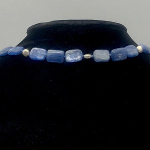 Kyanite and Sterling Silver Rectangle Bead Necklace | 20 inch | Blue and Silver|