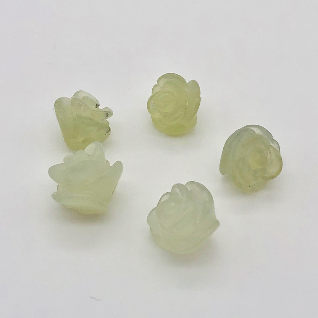 5 Elegant Carved Green Jade Rose Flower Button Beads 10784B | 10x11mm | Light Green - PremiumBead Primary Image 1