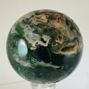 Moss Agate Druzy Quartz Crystal Meditation Sphere | 75mm | Green/White | 1 |