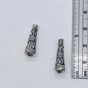 Classic Cone Shaped Bali Beads | 20.5x6.5x3mm | Silver | 2 Beads |