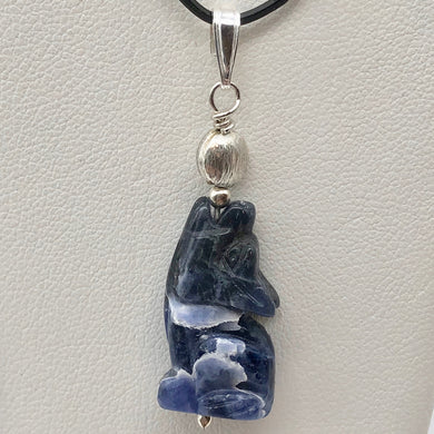 New Moon Sodalite Wolf and Sterling Silver Pendant 509282SDS5 - PremiumBead Primary Image 1