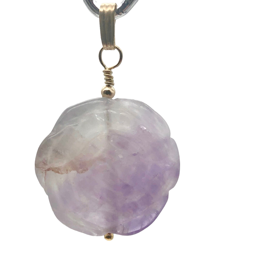 Semi Precious Stone Jewelry Carved Rose Pendant Necklace of Amethyst/Gold