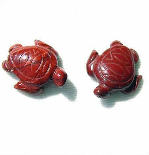 Majestic Carved Brecciated Jasper (2) Sea Turtle Beads | 22x18.5x8mm | Red - PremiumBead Primary Image 1