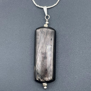 Hypersthene Sterling Silver Rectangular Pendant | 2" Long | Velvet Black | 1 |