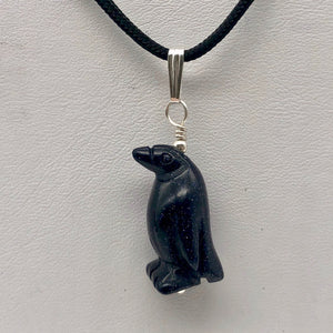 Blue Gold Stone Hand Carved Penguin & Silver Pendant| 1 3/8" Long| Blue Spark | - PremiumBead Alternate Image 7