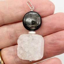 Load image into Gallery viewer, White Druzy Quartz and Hypersthene 20mm Square Coin Silver Pendant | 2&quot; Long |
