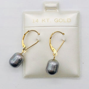 South Sea Pearl Drop 14K Gold Earrings | 1" Long | Silver/Black | 1 Pair |