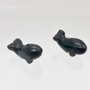 Carved Sea Animals 2 Obsidian Whale Beads | 21x12x10mm | Black - PremiumBead Alternate Image 3