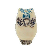 Load image into Gallery viewer, Wise Owl Carved Bone 25x15x10mm Bead 10746 | 25x15x10mm | Cream, Blue and Black
