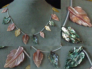 Abalone Pink and Golden Mother of Pearl Hand Carved Leaf Bead Strand 104321C - PremiumBead Primary Image 1