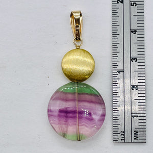 Fluorite 14K Gold Filled Striped Coin | 1 3/4" Long | Purple/Green | 1 Pendant |