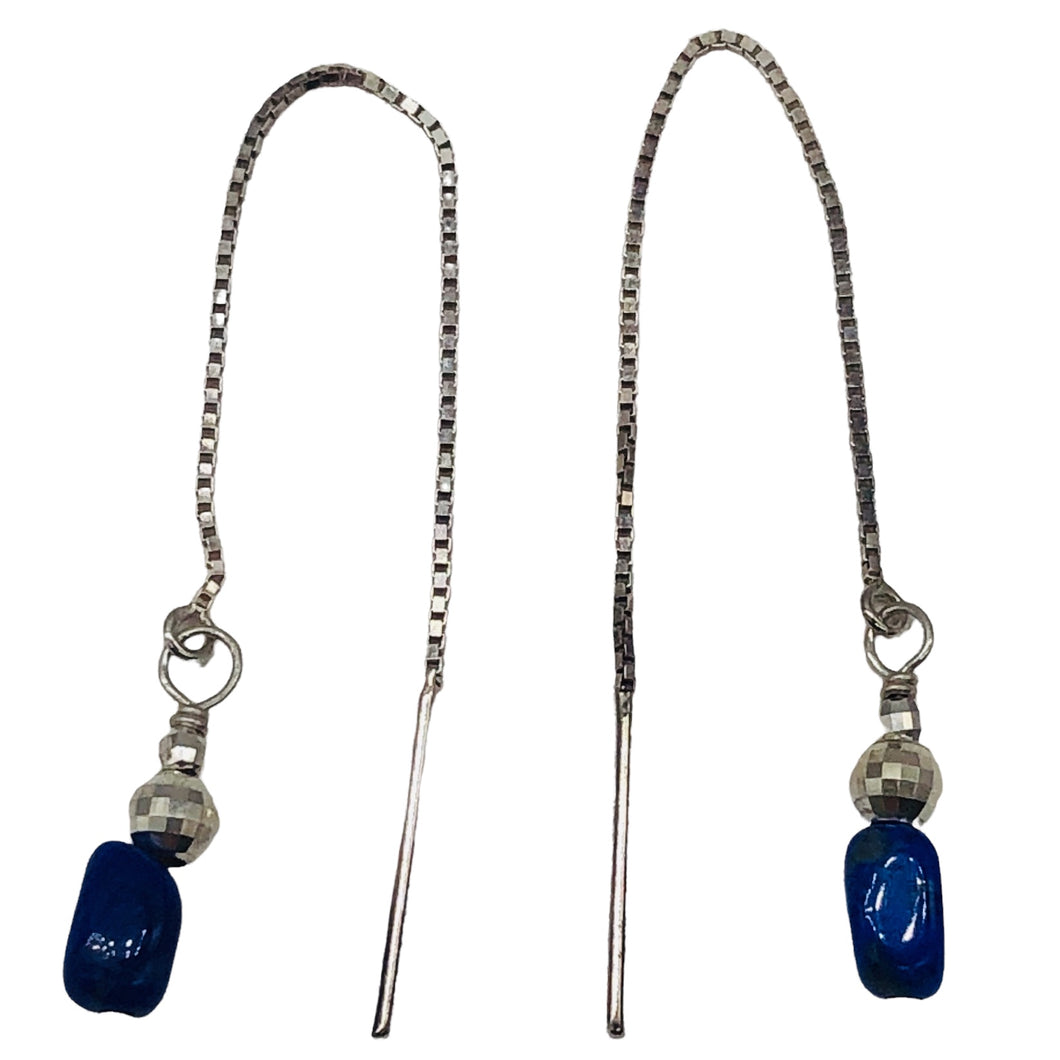 Lapis Sterling Silver Threader Earrings | 3 1/2