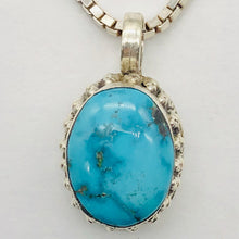 Load image into Gallery viewer, Turquoise Sterling Silver Native Oval Pendant | 1 1/4&quot; Long | Blue/Silver |
