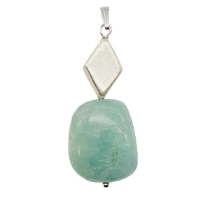 Aquamarine and Sterling Silver Drop Pendant | 1 3/4" Long | Aqua | 1 Pendant