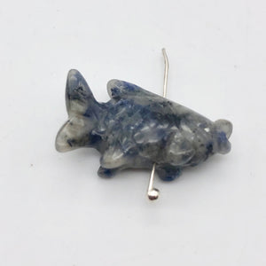 Carved Sodalite Koi Fish Worry Stone Figurine Bead | 23x11x5mm | Blue white