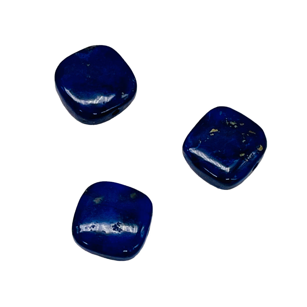 3 Natural Lapis Lazuli Square Coin Beads 8880