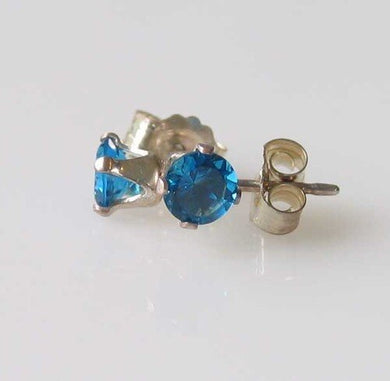 December 4mm Round Created Blue Zircon 925 Sterling Silver Stud Earrings 10150L - PremiumBead Primary Image 1